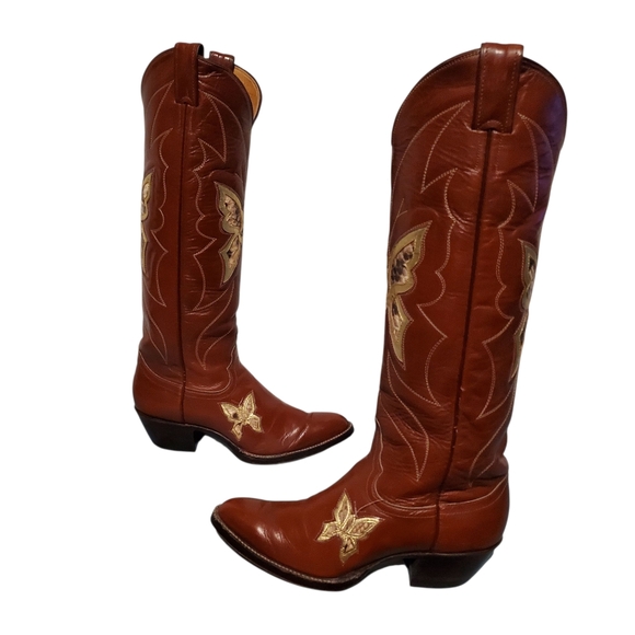 Justin Boots Shoes - Vintage Justin Tall Butterflies Cowboy Western Boots Women's Size 7B